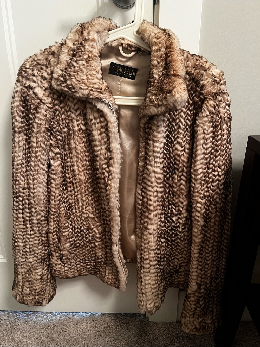 Authentic Rabbit fur Brown Patterned Jacket - Women's Coat